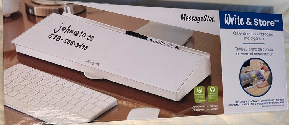 MessageStor Write & Store Glass Desktop Whiteboard and Organizer, 17.9"x6"x2.4"